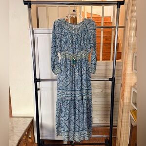 Alicia BELL Dress XS Maxi Kaftan Long Sleeve Silk Cotton Prairie Cottagecore